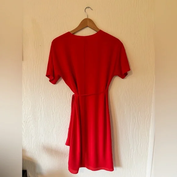 Babaton Aritzia Wallace Red Wrap Short Sleeve Mini Dress - Picture 9 of 14